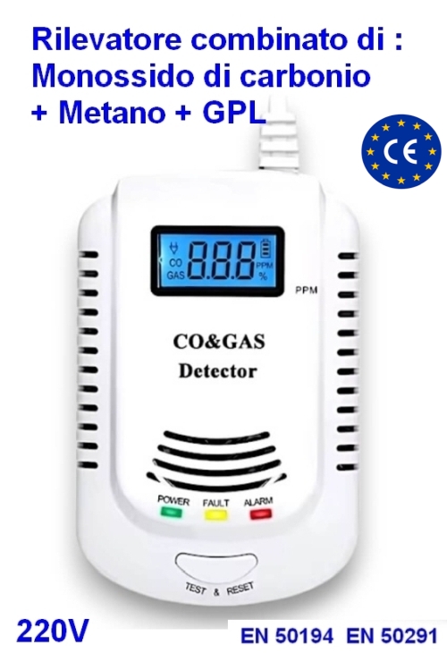 Rilevatore Monossido di Carbonio + Metano + GPL